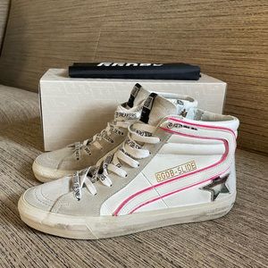 Golden Goose Slide sneakers in white leather-ice suede-camo. Size 37